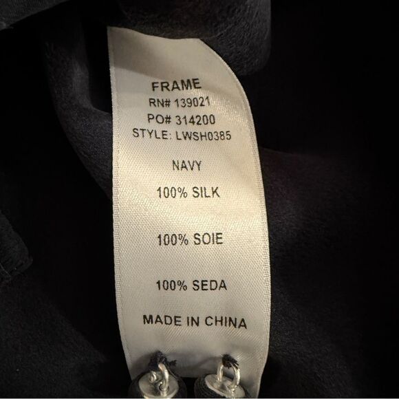 Frame Navy Slit Sleeve Silk Button Up - Picture 6 of 9